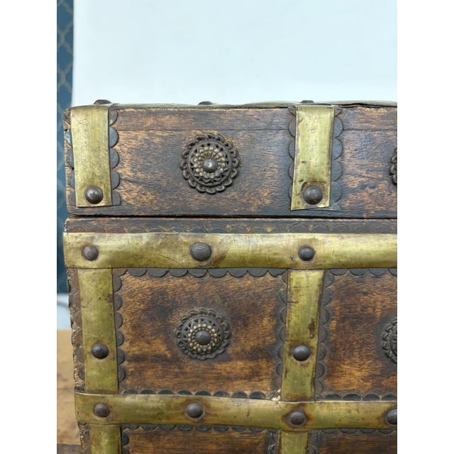 Antique Anglo-Indian Wood and Brass-Bound Trunk, 19th Century For Sale - Image 9 of 15