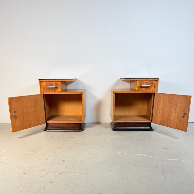 Vintage Burl Walnut Nightstands by Jindřich Halabala for Up Závody, 1957, Set of 2 For Sale - Image 6 of 14