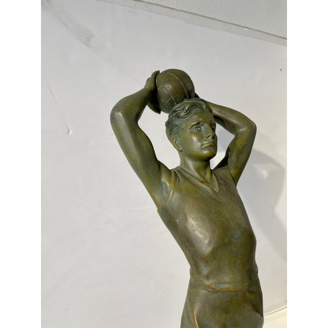 Metal 1940s Art Deco Period Bronzed Patina Male Athlete For Sale - Image 7 of 9