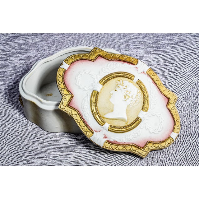 Victorian Stunning Hand Painted German Porcelain Antique Victorian Neoclassical Design Jewelry Dresser Box For Sale - Image 3 of 15