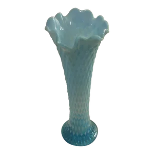 Mid 20th Century Northwood Opalescent Ice Blue Diamond Point Swung Vase Marked