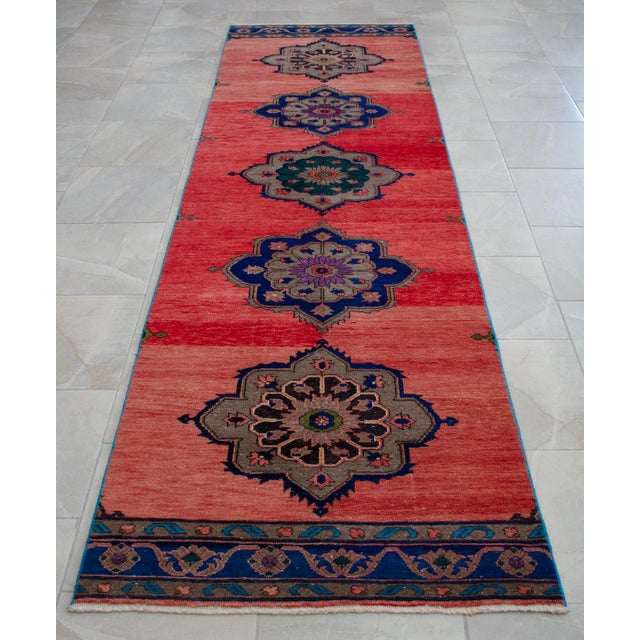 Textile Distressed Oushak Runner Rug Low Pile Faded Colors Majestic Hallway Decor - 3'2″ X 11'1″ For Sale - Image 7 of 15