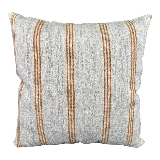 Turkish Hemp Pillow Cushion Natural Beige Rust Pillow Cushion Cover 24"x24" For Sale