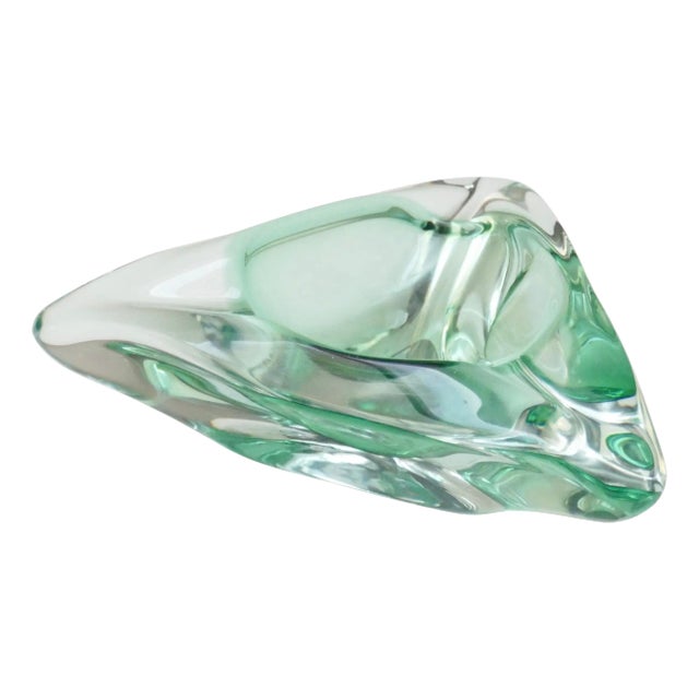 Italian Green Art Glass Triangular Bowl, 1960s For Sale