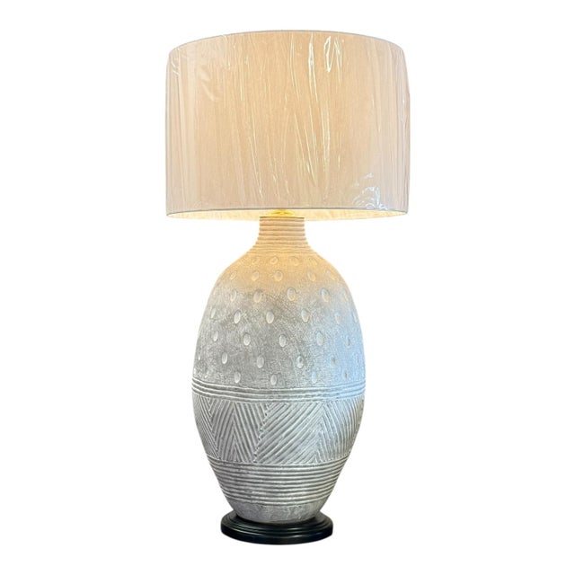 Pair of Balinese Tall Table Lamps With Shade For Sale In West Palm - Image 6 of 6