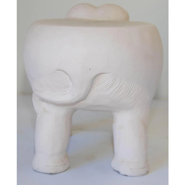 Large Vintage White Hand-Carved Wood Elephant Stand Side Table For Sale - Image 10 of 12