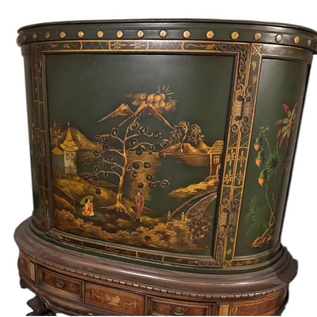 Antique Chinoiserie Curio Cabinet Hutch Vitrine Breakfront Vernis Martin Style For Sale - Image 4 of 18