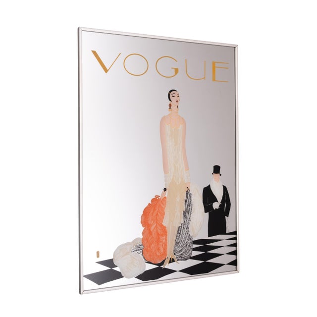 Vintage Framed Vogue Painted Mirror with Flapper Girl and Top Hat Gentleman, 1970 For Sale - Image 6 of 7