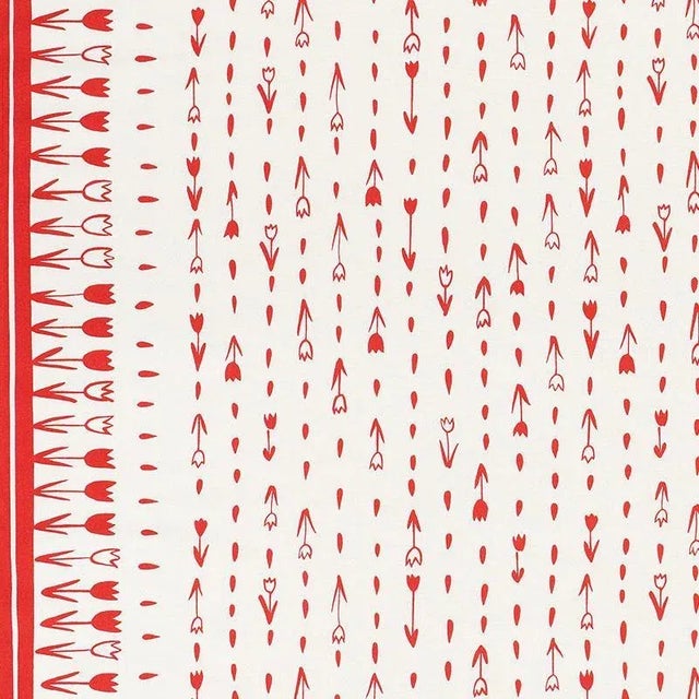 Schumacher X Vera Neumann Tulip Parade Fabric in Red For Sale