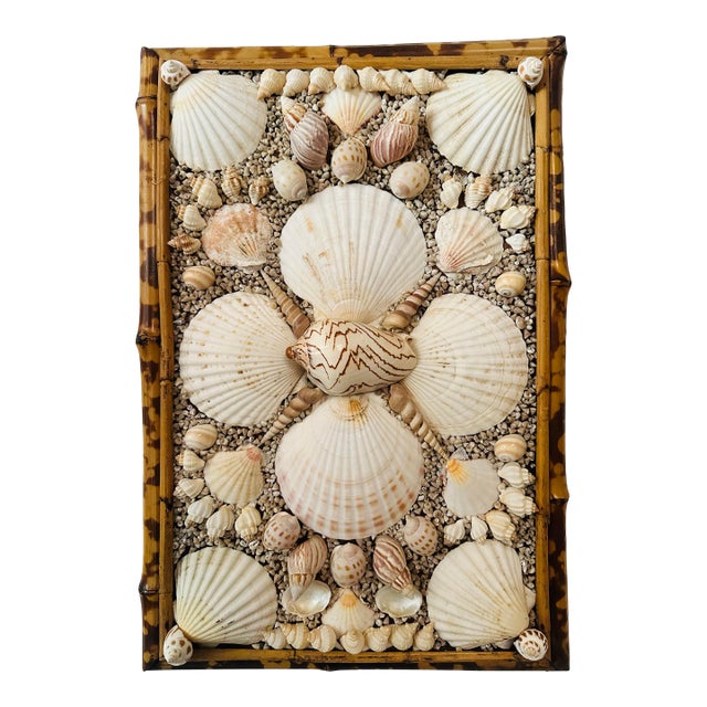 Antique Cane and Bamboo Panel With Shells For Sale
