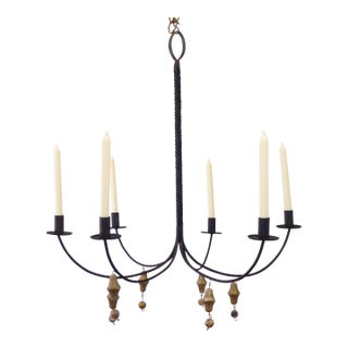 Vintage Hand Wrought Iron Chandelier for Candles For Sale