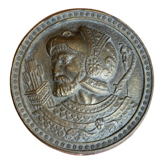 Antique Bronze Tabletop Medallion- Neoclassical Soldier For Sale