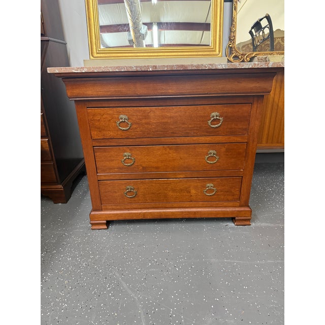 French Antique Louis Phillipe Marble Top Cherry Wood Bachelors Chest For Sale - Image 3 of 10