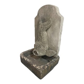 Vintage Cast Stone Dolphin Fish Wall Fountain & Basin For Sale