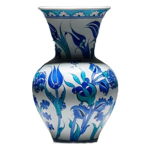 Handmade Ceramic Vase (20cm) – Blue & Turquoise Tulips – Cool Ocean Palette For Sale