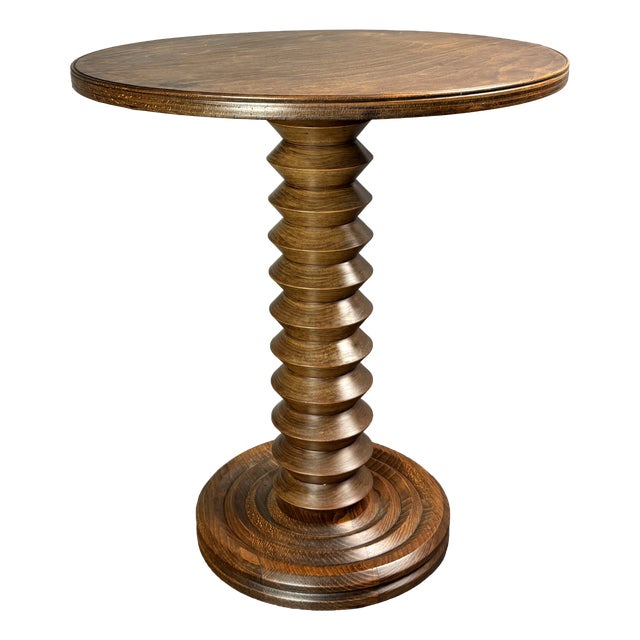 Mid-Century Brutalist French Wood Turned Winepress Side Table in the style of Charles Dudouyt, 1950s For Sale