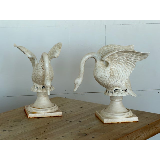 Cast Iron Swan Garden Ornaments with Antique White Finish, 1920-1950 For Sale - Image 6 of 7