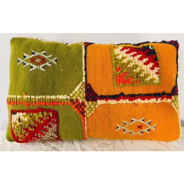 Featuring vivid blue, red , green and mustard colors, this stunning one of a kind pair of Kilim pillows are custom made...