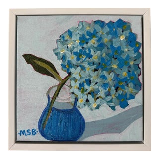 Modern Abstract Floral Folk Art Acrylic Painting on Canvas, Signed, Framed, Dated For Sale