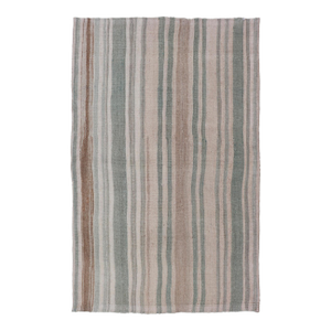Vintage Turkish Kilim Rug With Vertical Pastel Stripes in Sage, Blush, and Sand