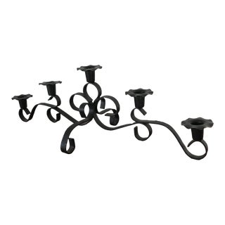 Vintage Black Metal Scroll Candelabra Taper Candle Holder For Sale