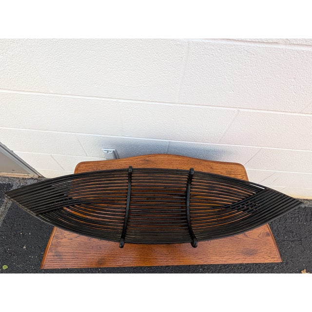 Mid 20th Century Modern Pencil Reed and Bamboo Boat Bowl Basket For Sale - Image 4 of 4