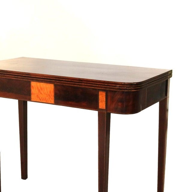 Wood Antique English Hepplewhite Flame Mahogany Inlaid & Banded Game Table 19th C For Sale - Image 7 of 11