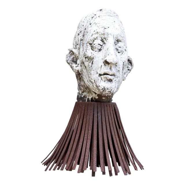 Óscar Aldonza Torres, Black Refractory Sculpture with White Smoked Glaze, Testa 16, 2019, Clay, Iron & Smoked Glass For Sale