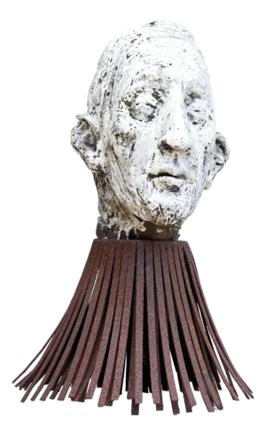 Óscar Aldonza Torres, Black Refractory Sculpture with White Smoked Glaze, Testa 16, 2019, Clay, Iron & Smoked Glass
