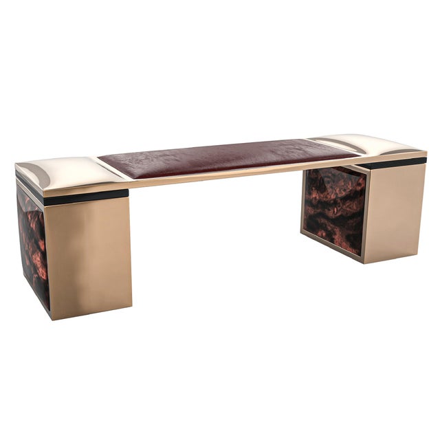 Wood "Incurvato" Bench With Bronze and Burl Walnut, Hand Made For Sale - Image 7 of 7
