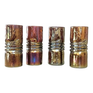 Vintage Esteban Prieto Signed Iridescent Purple Studio Art Glasses - Set of 4 For Sale