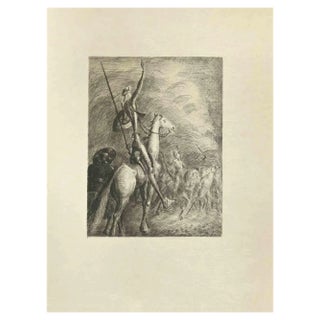 Wladyslaw Jahl, Don Quixote On Battle, Etching, 1951 For Sale