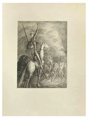 Wladyslaw Jahl, Don Quixote On Battle, Etching, 1951