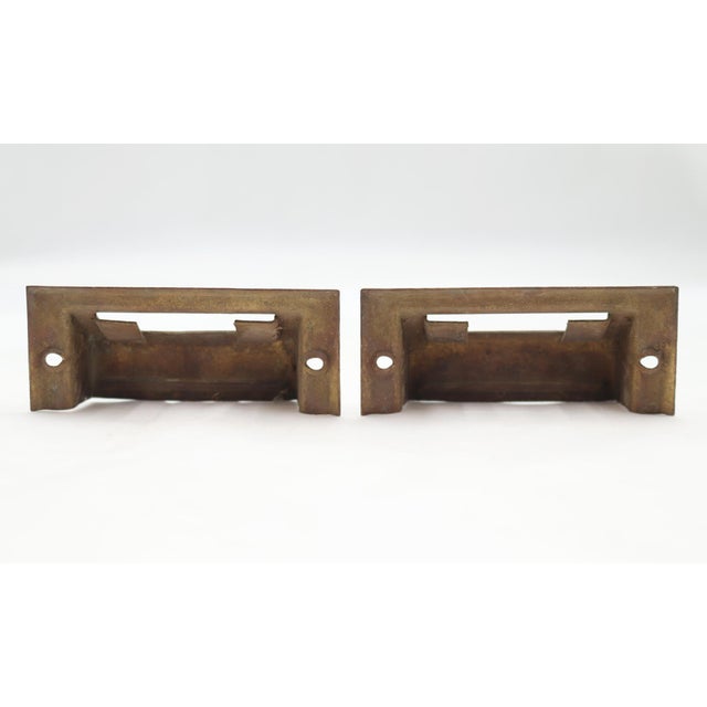 Mid 20th Century Pair of Antique 3.375 In. Brass Bin Pulls With Label Slot For Sale - Image 5 of 6