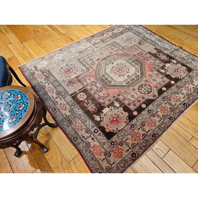 Antique Turkish Oushak Rug, Hand-Knotted Wool Pile, Mamluk Design, 6' x 7' For Sale In Chicago - Image 6 of 16