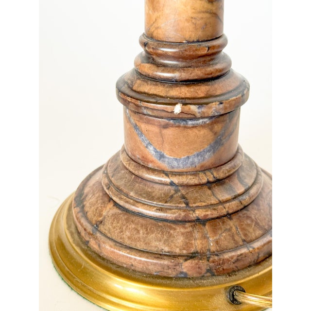 Vintage Alabaster Marble Column Table Lamp, Double Sockets For Sale - Image 12 of 12