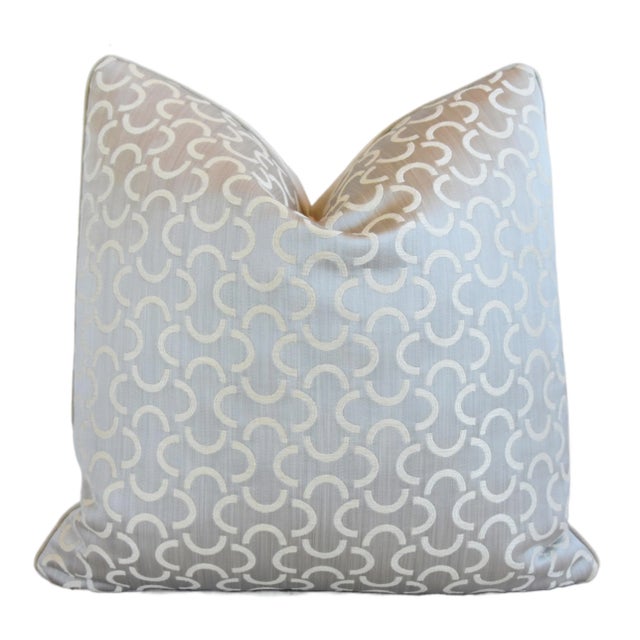 Early 21st Century Italian Designer Geometric Modern Contemporary Jacquard Mélange Feather/Down Pillow 21" Square For Sale - Image 5 of 8