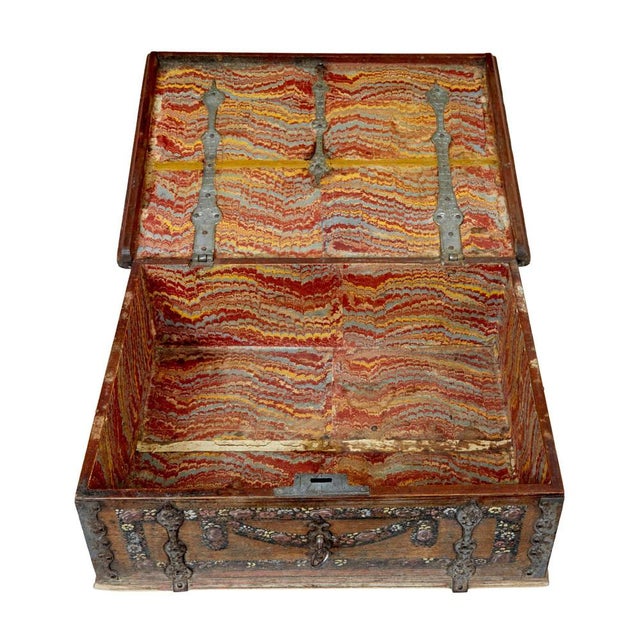 Brown Swedish Hand Painted Oak Strong Box For Sale - Image 8 of 10