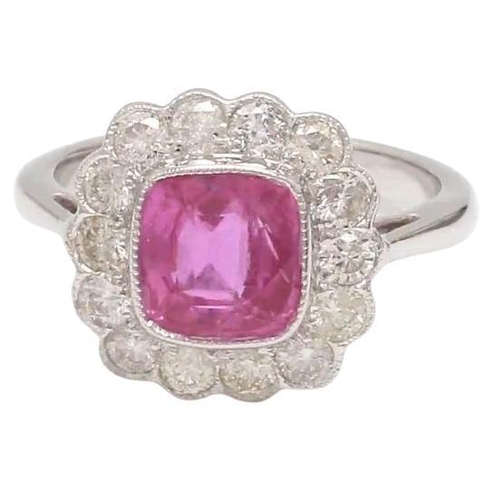 Natural 2.29 cts pink sapphire & 0.81 cts diamond ring in 18k gold For Sale - Image 15 of 18