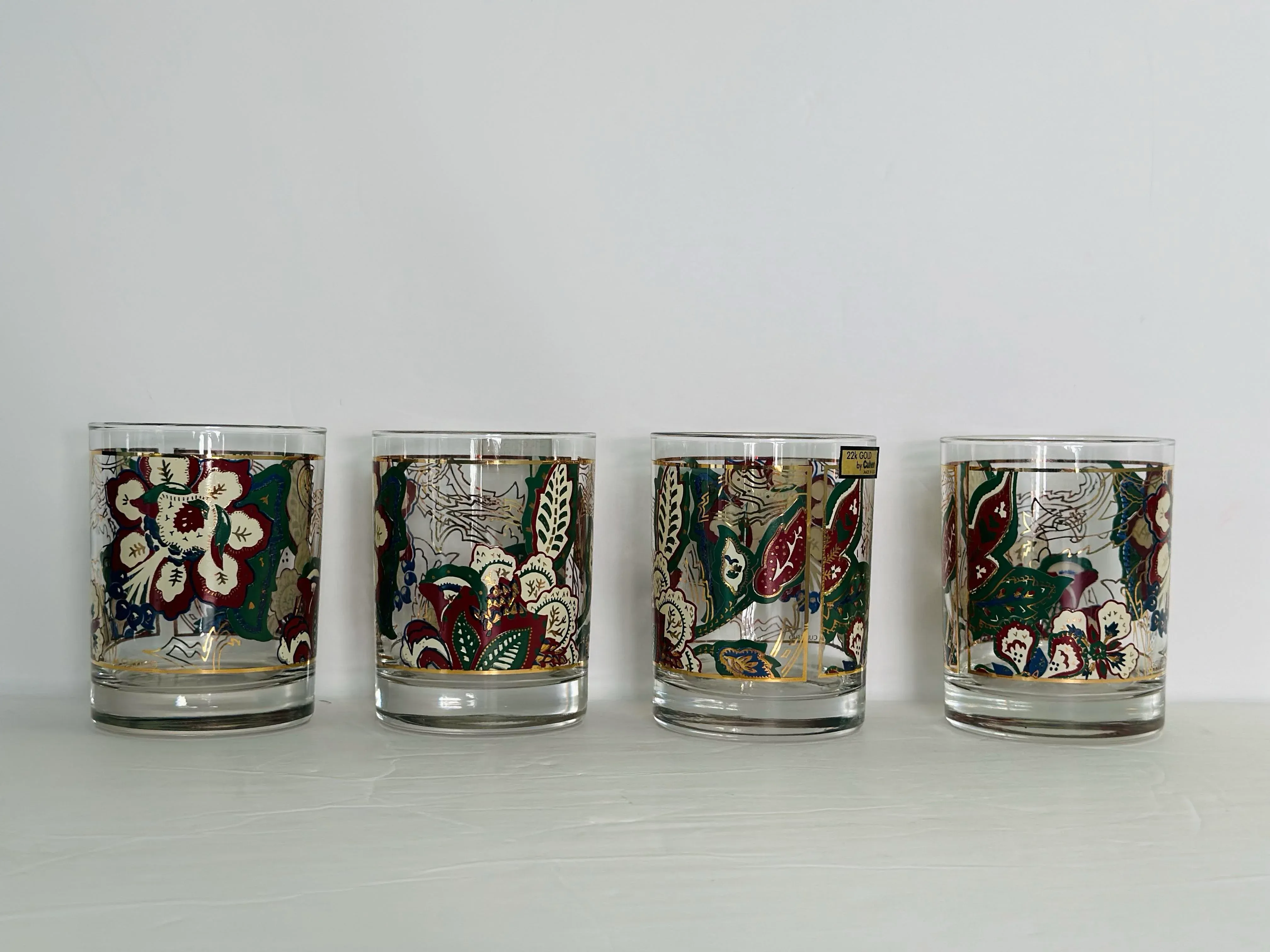1960s Culver Barware Set With Floral Tumbler Glasses, Ice Bucket and Tray   Set of 6 | Chairish