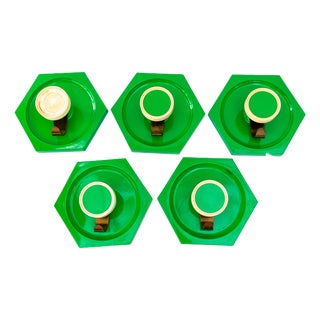 Plastic Wall Hooks with Brass Hook, 1970s, Set of 5 For Sale