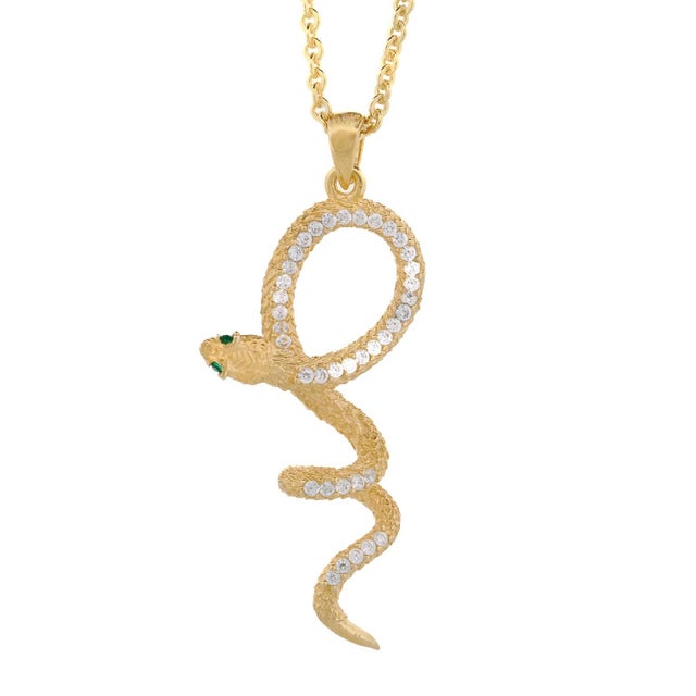 Early 21st Century Emerald Eyed Mythology Snake Gold & Diamond Pendant Bold Chain Necklace For Sale - Image 5 of 10