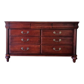 British Colonial Marques Double Dresser With Wall Mirror by Ethan Allen For Sale