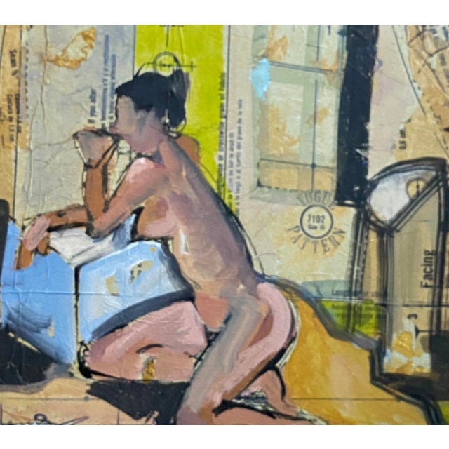 Contemporary Abstract Figurative Nude Mixed-Media Painting on Collage by James Hartman For Sale