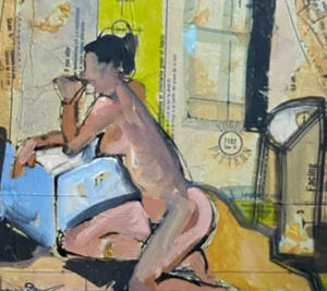 Contemporary Abstract Figurative Nude Mixed-Media Painting on Collage by James Hartman