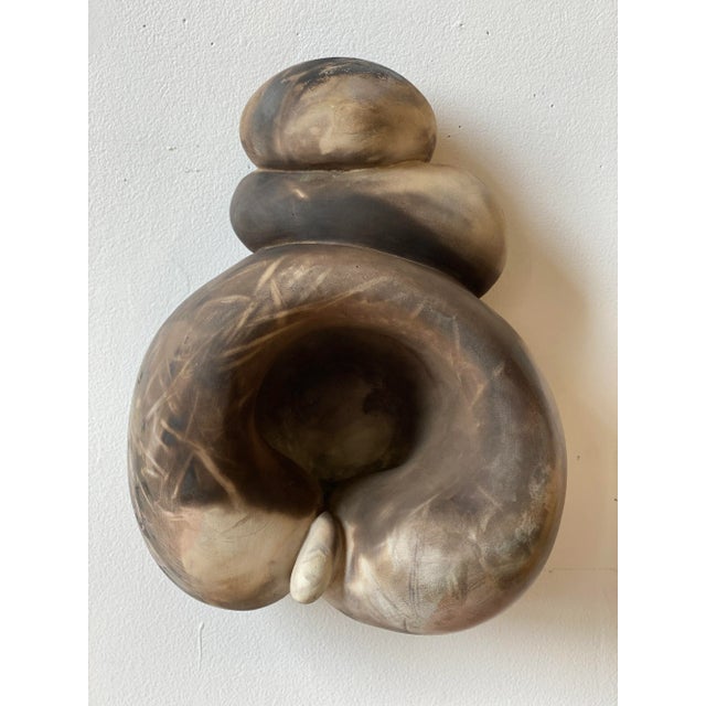 Vintage Biomorphic Raku Sculpture, Circa 1980s. Organic and sensual in form, the work is composed of a central bowl form...