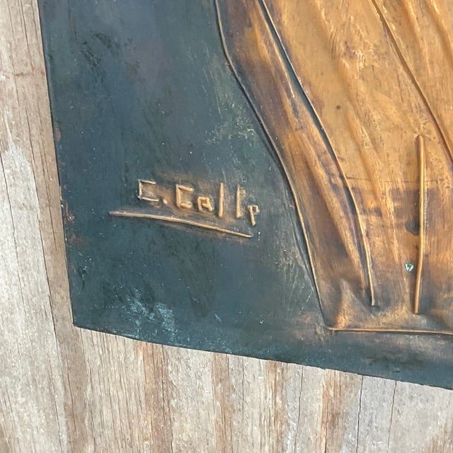 Wood Vintage Signed Hand Hammered Copper Face For Sale - Image 7 of 9