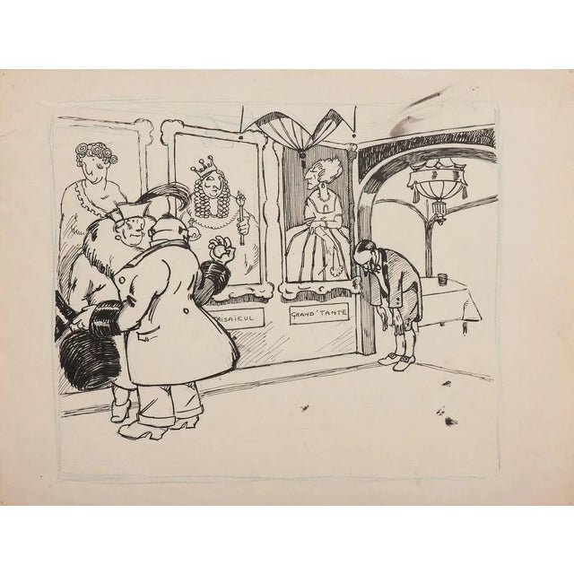 Henri-Paul Pecquieraux - Visit of the Castle - Original China Ink -19th Century For Sale