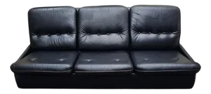 Vintage Black Leather Sofa, 1970s