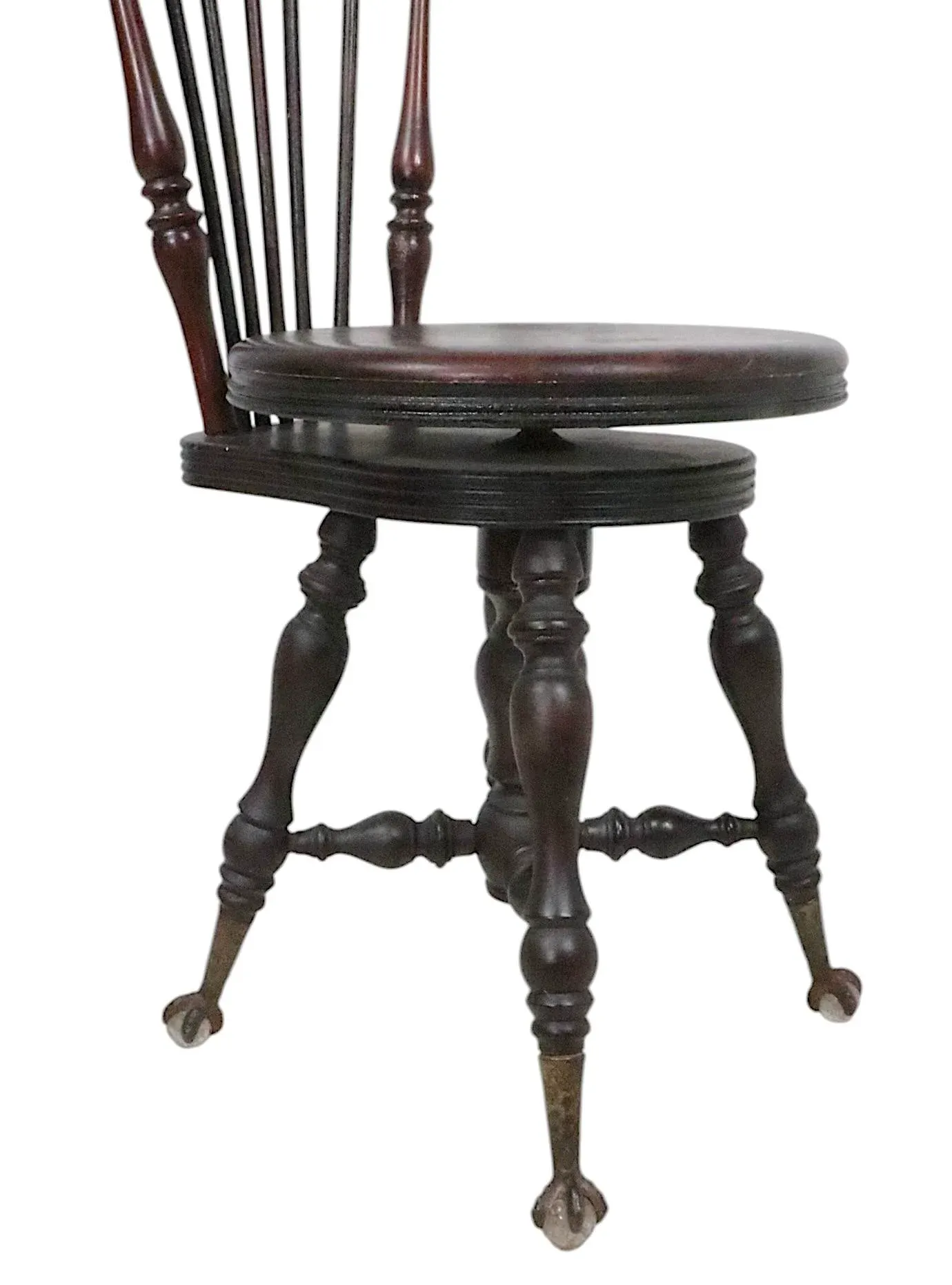 LEATHER HIGH STOOL アンティーク　ハイチェア Victorian Highback Piano Organ Stool | Chairish
